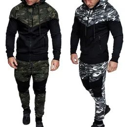 Tute da uomo Uomo Causale Camouflage Print sets Camo JacketPants 2Pc Tuta Sportwear Felpe con cappuccio Felpa Pantalone Plus Size L221027