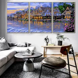 M￥lningar Gatyztory 3PC M￥lning efter nummer City House Landscape Oil Bildnummer Handm￥lad 40x50 cm ram Moderna hemdekorationer