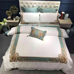 Bedding sets Oriental Embroidered Luxury Egyptian Cotton White Royal Queen King size el Bedding sets Duvet cover Bed sheet set262I