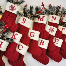 Party Merry Christmas Socks Red Snowflake Alphabet Letters Christmas Stocking Tree Pendant Decorations for Home Xmas Gift DE899