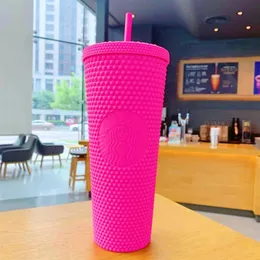 Summer Starbucks флуоресцентный розовый дуриан Лазер-лазер соломенная чашка с высокой пропускной способностью 710 мл русалка пластиковая холодная вода кофейная кружка 279b