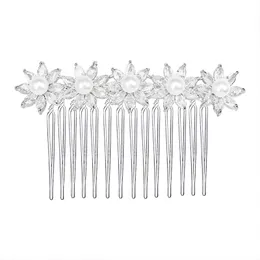 Luxury Silver Color Crystal Flower Barrettes Headpieces Wedding Hair Comb Pearl Accessories for Bridal Classic Wlomen Jewelry Gift