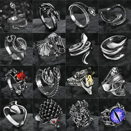 Bandringar retro punk gotisk orm ring för män kvinnor drake/skl/varg/pil/pirat/ond öga antik justerbar anillo hombre bijoux smtmk