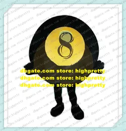 Przyjazna czarna piłka bilardowa carom Mascot Mascot Mascota Fantazyjna sukienka z okrągłą żółtą twarz czarna osiem Chopine nr 7192
