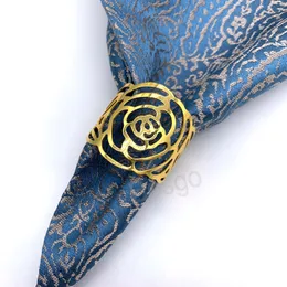 Gold Silver Rose serwetek Pierścień Hollow Out Hotel Work Wedding Decor Serwetki Buckle Festiwal Party Bankiet Dekoracja Ręczniki BH7899 Tyj