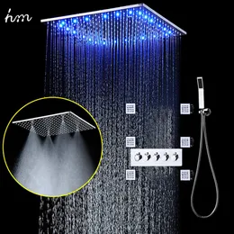 Yağmur spa duş seti 20 inç LED hafif duş başlığı tavana monte gövde sprey banyo yüksek akışlı termostatik saptırıcı banyo 315n