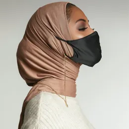 Hijabs muçulmano modal de cor sólida com orifício para orelha ao redor da toalha de cabeça usando máscara fone de ouvido estetoscópio lenço de cabeça feminino 221107