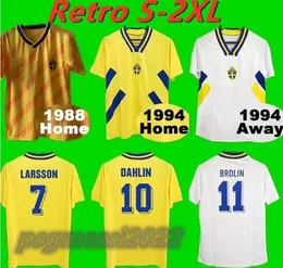 1994 Sweden LARSSON Mens Soccer Jerseys National Team Retro DAHLIN BROLIN INGESSON Home Yellow Away White Adult BROLIN Football Shirts Uniforms 666