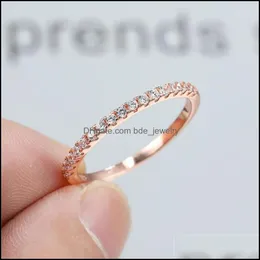 Anelli a grappolo Mini Round Lab Diamond Anelli sottili per le donne 925 Sterling Sier Anello impilabile in oro rosa Gioielli da sposa femminili Engageme Dhs9O