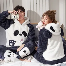 Men's Sleepwear Warm Winter Couple Cute Cartoon Pajamas Sets Hooded Thicken Unisex Adult Men Women Home Clothes Charistmas Pyjama Suit 221105