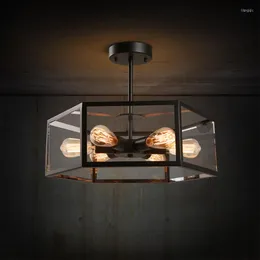 Pendant Lamps Retro Industrial Iron E27 Hexagon Lights Metallic Lustre Hanging Bar Decoration Suspend Cafe Pendend