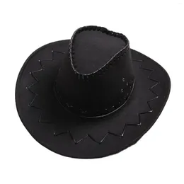 Berets Fashion Western Cowboy Hat Women Men Men Faux Leather Wide Brim Braind Cope Decorative Cowgirl Beach Travel Cosplay