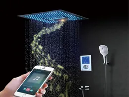 lüks el duş sütunu 16 inç yüksek akışlı şelale LED Rainshowers 3 yollu termostatik dijital saptırıcı valfi müzik banyo 9901474