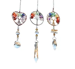 Crystal Pendants Chimes Rainbow Prism Life Tree Stone Beads Pendant Craft Chain Hanging Window Ornament Home Garden Decoration