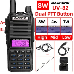 Walkie talkie Baofeng UV 82 Walkie talkie prawdziwe 8w 5w Ham Radio Comunicador Dual Ptt Długość Dwukrotność przenośna FM Amateur CB Stacje 221108