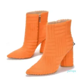 High Heels 2023 New Women’s Otchle Boots مدببة بإصبع إصبع القدم مربع الكعوب الحزب مثير حذبة Bootie Ladies Club Flock For Woman Bottes Zapatos