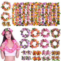 Party Decoration Hawaiian Artificial Flowers Leis Garland Necklace Suit Hawaii Summer Beach Aloha Jungle Wedding