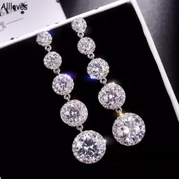 Minimalism Bridal Jewelry Teardrop Round Zircon Long Dangle Earrings for Women Wedding Engagement Gift Accessories Bride Drop Earrings Statement CL1380