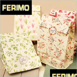 Gift Wrap Gift Wrap 12Pcs Flowers Paper Bags With Thank You Sticker Craft Candy Packing Wedding Birthday Drop Delivery Home Garden F Dh0A1