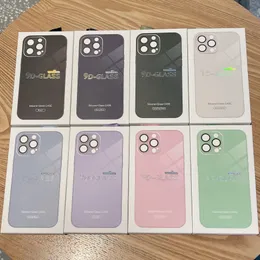 iPhone 14 Plus 14Pro 13PRO 12Pro 12 Pro Max 커버를위한 렌즈 필름이 포함 된 9D 유리 전화 케이스