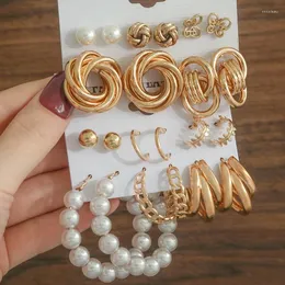 Dangle Earrings POXAM Vintage Geometric Gold Plated Set For Women Bohemia Pearl Drop 2022 Trend Of Jewelry