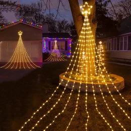 9x2m Decora￧￵es de Natal Estrelas String Luz Led Cachoeira Luzes de Fada com Top Star Decora￧￣o ao ar livre Garland Light