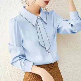 Women's Blouses Office Lady Solid Color Button Casual Shirt Women's Clothing 2022 Commuter Long-sleeve Loose Blouse Tops Vetement Femme