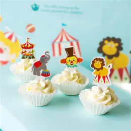 Suprimentos festivos 48 pçs/pacote Cartoon Circus Cake Topper Decorações de festa de aniversário para crianças Chá de bebê Ferramentas de decoração Cupcake Decor Paper