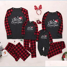 Decorações de Natal Família Pijamas de Natal Combinando Mamãe e eu Pijama Conjuntos de roupas Look Lookwear Mãe Filha Padre Dh2l3