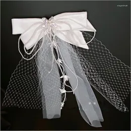 Headpieces Mori Style Artistic Crafts Bow Flower Embellishment Short Veil Fairy Bridal Headdress Wedding Hair Accessories
