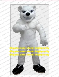 Muscular Branco Urso Polar Bear Mascote Costume de Cartoon Adulto Caracteres de Caracteres de Caracterar Produtos Competitivos de Bem -Estar Público ZZ7729