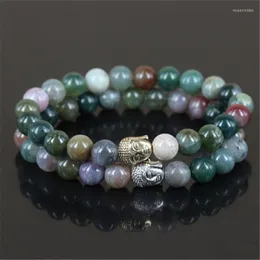 Strand 2pcs Natural India Stone Round Beads Charm Women Bracelet Mercy Two Color Buddha Head Men Stretch