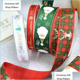 Dekoracje świąteczne świąteczne prezent Wrap WISTBONS 100 jardów/rolka Grosgrain Xmas Santa Snowman DIY Sewing Wstążka Dostawa Dostawa DHTRH