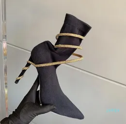 Rene Caovilla Sock Boots Snake Strass Stiletto Wraparound الكاحل الجوارب منتصف كاليف