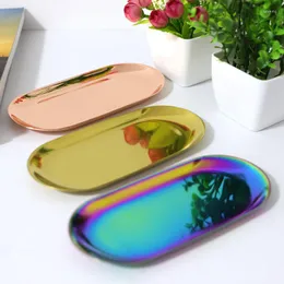 Placas de estilo nórdico Oval Armazenamento de jóias Servendo bandeja de bandeja de aço inoxidável lanche metal decoração de ouro Organizador doméstico