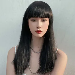 Hair Lace Wigs Lisa Same Wig Women's Medium Long Net Red Cartoon Bangs Clavicle Korean Hairstyle Head Set