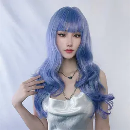 Hair Lace Wigs Ashtray Wig Female Long Curly Hair Corn Wool Curl Haze Blue Chemical Fiber Headgear Taobao Live Broadcast