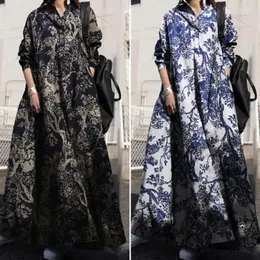 Vestidos casuais vestido feminino outono linho de algodão retro nacional de manga longa de manga longa hem vestidos elegantes para mujer