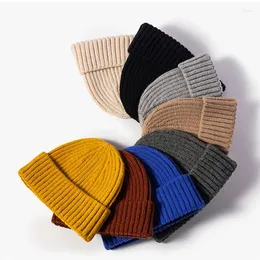 Berets BISENMADE Casual Knitted Hat For Men And Women Retro Round Top Beanie Cap Winter Outdoor Keep Warm Cashmere-Like Short Skullcap