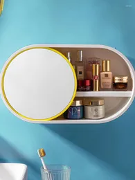 Storage Boxes Make Up Case Organize Makeup Mirror Rack Holder Bathroom Toiletries Shelf Wall Hanging Cosmetic Organizer W0723