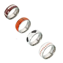 Fashion Unisexs rostfritt stålband ring basketboll Fotboll Lyxdesigner Herrpar Punkringar smycken bleknar aldrig storlek 7-12