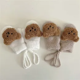 Children's Finger Gloves Five Fingers Gloves 14Y Cartoon Bear Baby Mittens Winter Warm Kids Girl Knitted Children Toddler Thick Teething Mitten Handschoen 221107