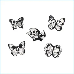 Pins Brooches Vintage Skl Punk Style Butterfly Black White Brooches Pin For Women Fashion Dress Coat Shirt Demin Metal Funny Brooch Dhchk