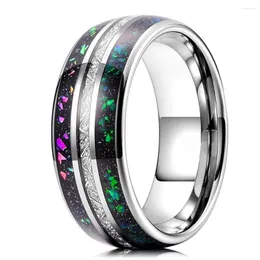 Wedding Rings Fashion 8MM Men Galaxy Tungsten Carbide Ring With Created-opal & Meteorite Inlay Men's Band Size 6-14