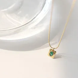 Naszyjniki wiszące moda zielony diamentowy kwadratowy naszyjnik kulkowy koralik łańcuch stali nierdzewnej dla kobiety złota biżuteria trend 2022