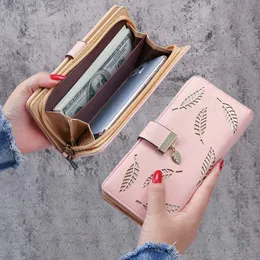 귀여운 여성 지갑 길고 세련된 핸드백 중공 잎 지퍼 패스너 동전 지갑 이중 푸드 푸 카드 패키지 키 지갑