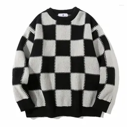 Männer Pullover Pullover Männer Streetwear Retro Schachbrett Jacquard Hip Hop Herbst Pull Über Oansatz Übergroßen Paar Casual Männer