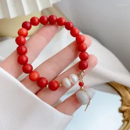 Strand Natural Cinnabar Carnelian Single Circle Red Bracelet Red Pearl Transfer Lucky Casal Bracelets for Women