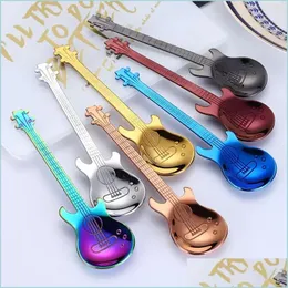 Kaffe Scoops Creative 304 Rostfritt stål Small Coffee Scoops Guitar Violin Shape Dessert Spoon Stirring Lovely Titanium Plated Ice DHK3F