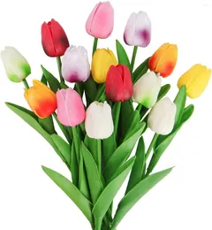 장식용 꽃 인공 꽃 튤립 꽃다발 10 PCS 가짜 가정 정원 사무실 웨딩 파티 꽃 장식에 적합합니다.
